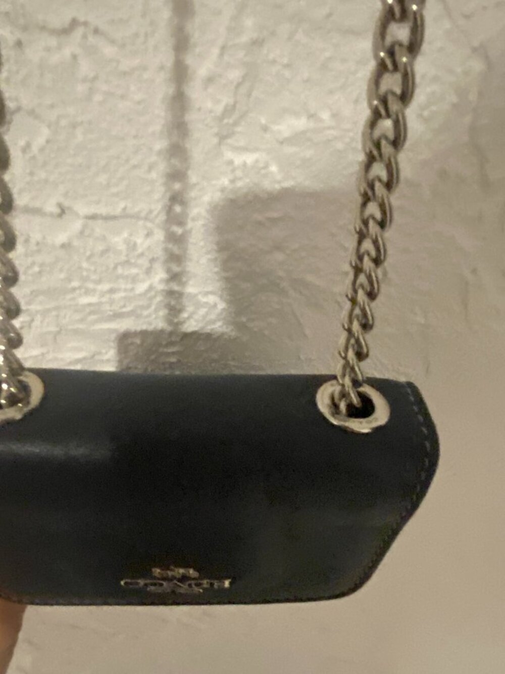COACH Signature Denim Phone Crossbody Pouch Chain Strap Black - Picture 10 of 15